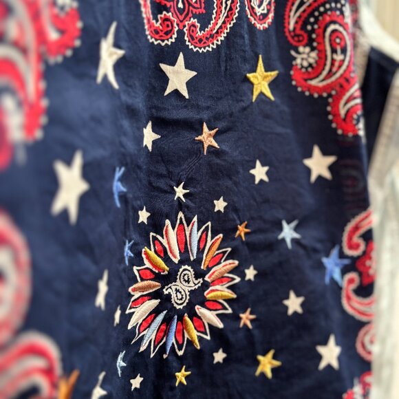 Free People Denim Shirt Jacket w/ Embroidered Back – Size L - Picture 2 of 10